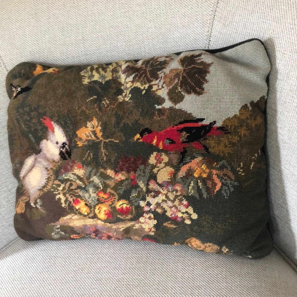 VTG Nature Scene Tapestry Needlepoint Pillow